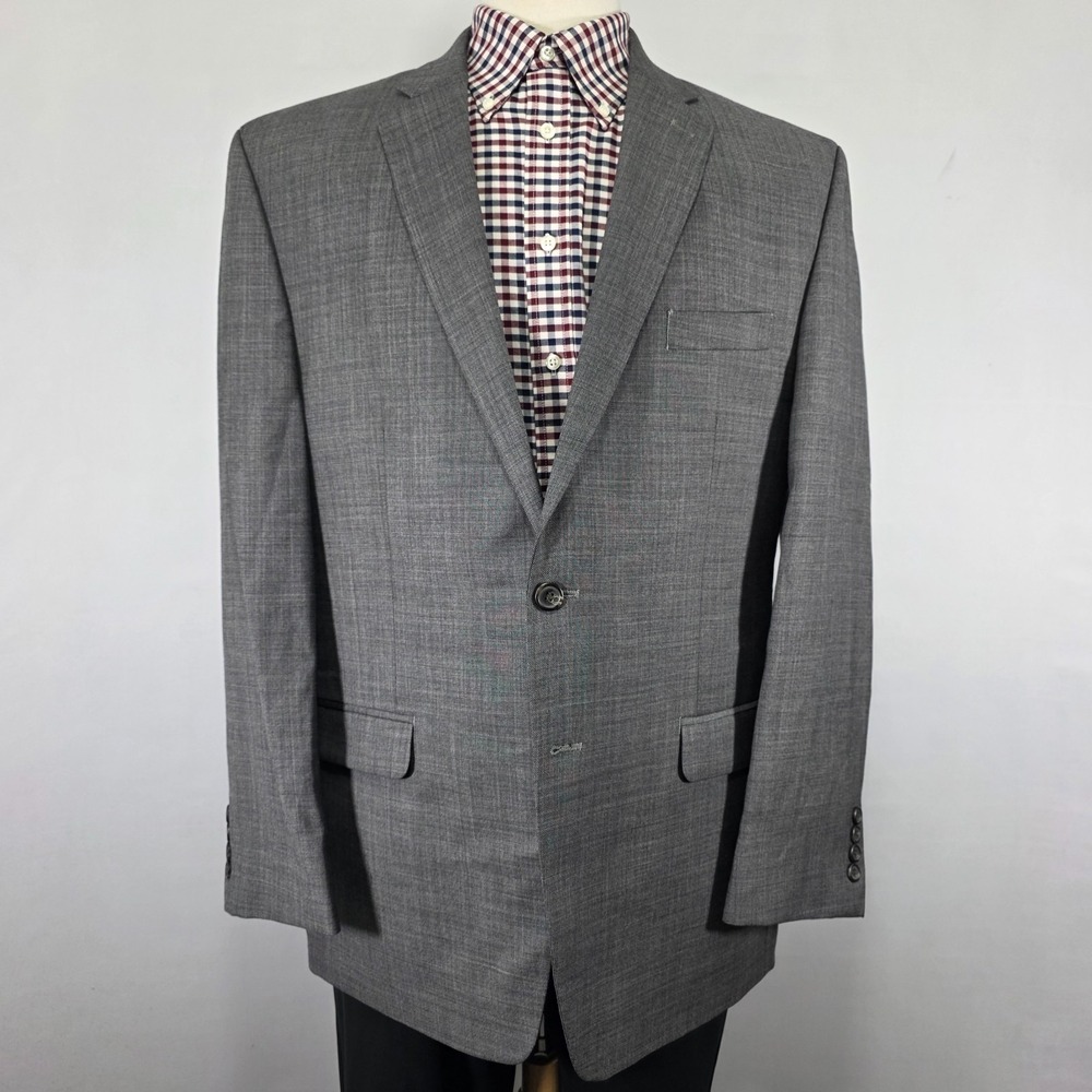 Chaps Men's Sport Coat Blazer Two Button Gray Heather Sharkskin Wool 46R